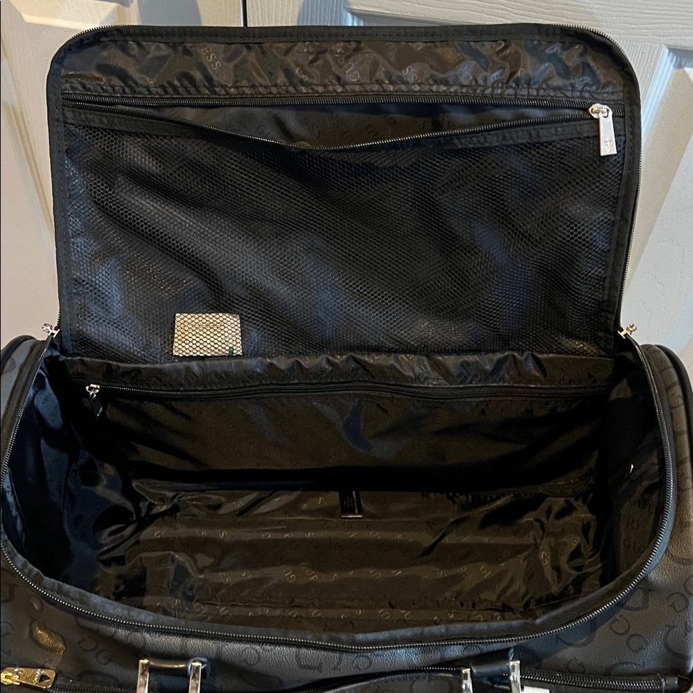 GUESS Logo Debossed Rolling Black Duffel Weekender Travel Bag - Picture 11 of 16